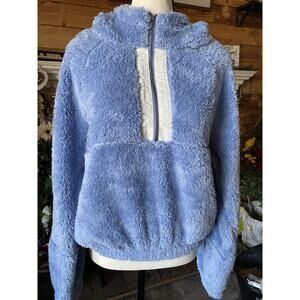 NWT BP Medium Blue Fleece White Fabric Trim 1/4 zip pullover Hoodie